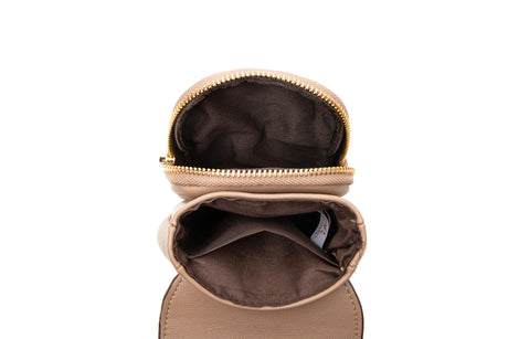 Beige Chic Quilted Crossbody Phone Bag - PU Leather Mini Purse with Floral Stitching & Adjustable Strap