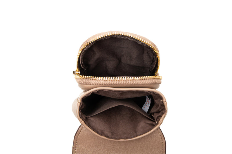 Beige Chic Quilted Crossbody Phone Bag - PU Leather Mini Purse with Floral Stitching & Adjustable Strap