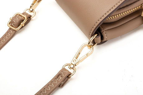 Beige Chic Quilted Crossbody Phone Bag - PU Leather Mini Purse with Floral Stitching & Adjustable Strap