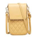 Yellow Chic Quilted Crossbody Phone Bag - PU Leather Mini Purse with Floral Stitching & Adjustable Strap