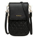 Black Chic Quilted Crossbody Phone Bag - PU Leather Mini Purse with Floral Stitching & Adjustable Strap