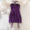 Size M Seductive Purple Lace & Satin Corset Lingerie Dress - Strapless Bustier with Halter Neck & Garters