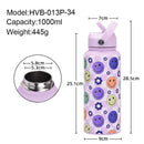 Style 11A Pink Vibrant Fun Print 1L Stainless Steel Insulated Water Bottle - 32oz Large Capacity with Straw Lid & Carry Handle - BPA-Free