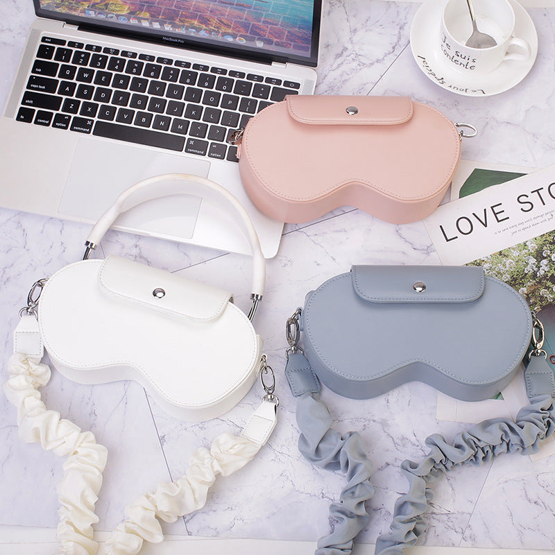Blue Chic PU Leather Crossbody Storage Bag for Apple AirPods Max - Protective Case with Ruched Fabric Strap & Top Handle