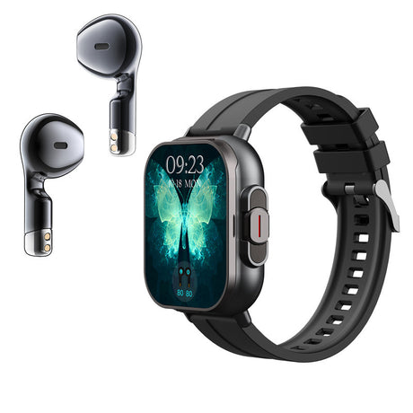 Black TPU Strap 2-in-1 Smartwatch with Built-in Earbuds - 2.01