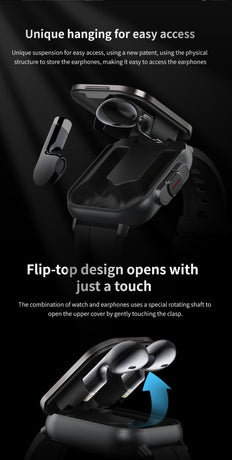 Black TPU Strap 2-in-1 Smartwatch with Built-in Earbuds - 2.01