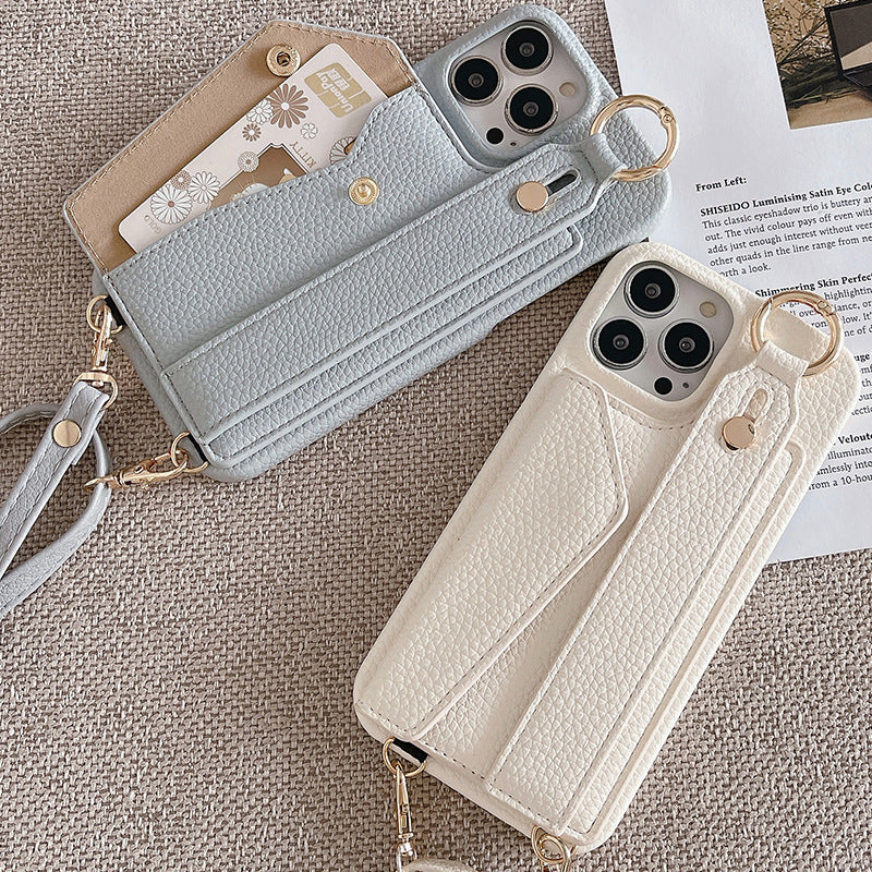 Beige Chic PU Leather Crossbody Wallet Case for iPhone 16 Pro Max - Card Holder with Detachable Strap & Finger Ring Grip