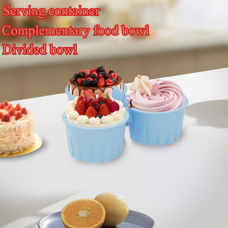 2 Pcs Blue 3-Compartment Silicone Bowl - BPA-Free, Microwave & Air Fryer Safe for Eggs, Baking & Food Storage