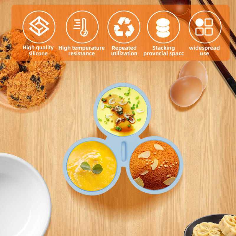 2 Pcs Blue 3-Compartment Silicone Bowl - BPA-Free, Microwave & Air Fryer Safe for Eggs, Baking & Food Storage