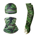 2 Sets Green Camouflage Cooling UV Protection Set - 2 Skull Cap, 2 Neck Gaiter & 4 Arm Sleeves for Outdoor Sports