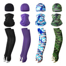 2 Sets Green Camouflage Cooling UV Protection Set - 2 Skull Cap, 2 Neck Gaiter & 4 Arm Sleeves for Outdoor Sports