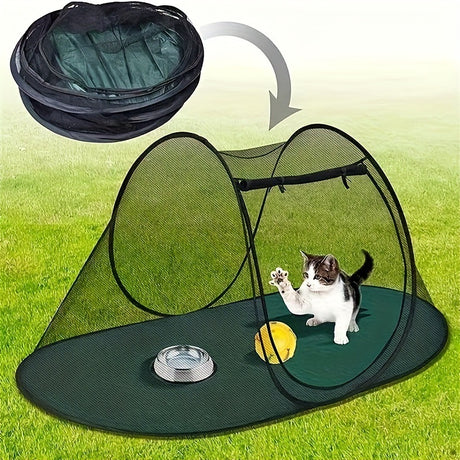 Black Portable Pop-Up Pet Tent - Lightweight Foldable Outdoor Enclosure for Dogs & Cats, Breathable Mesh Travel Kennel