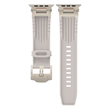 Beige Rugged Tactical Silicone Strap for Apple Watch Ultra & Series - Heavy-Duty Metal Clasp