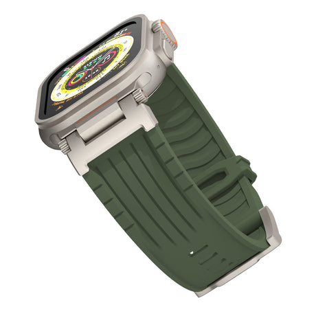 Beige Rugged Tactical Silicone Strap for Apple Watch Ultra & Series - Heavy-Duty Metal Clasp