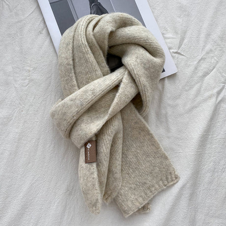Beige Luxuriously Soft Wool Blend Knit Scarf - Cozy Warm Solid Colour Unisex Winter Essential