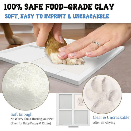 Black and White Pet Paw Print Keepsake Photo Frame Kit - Mess-Free Ink Pad for Dogs & Cats, Dual Photo & Print Display