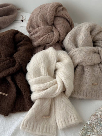 Black Alpaca Wool Blend Solid Color Knitted Scarf for Women Winter New Style Student High Quality Couple Woolen Neck Warmer