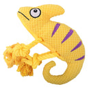 2 Pcs Yellow Interactive Plush Chameleon Dog Toy with Squeaker & Rope Legs - Durable Chew Toy for Medium/Large Dogs, Teeth Cleaning Texture, Machine Washable (10.2in)
