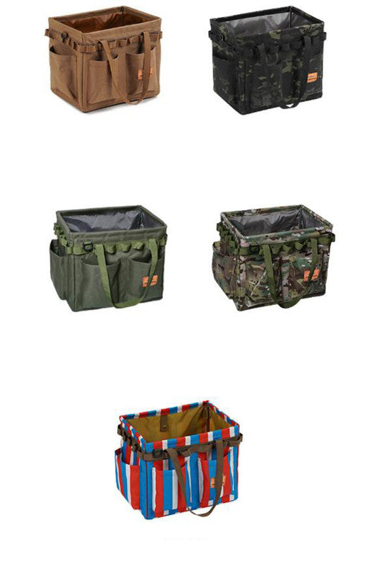 Black Camouflage Heavy Duty Foldable Outdoor Camping Storage Box - Oxford Cloth Collapsible Gear Organizer Tote with Pockets