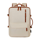 Beige Expandable Laptop Backpack with USB Port - Stylish Travel & Business Daypack