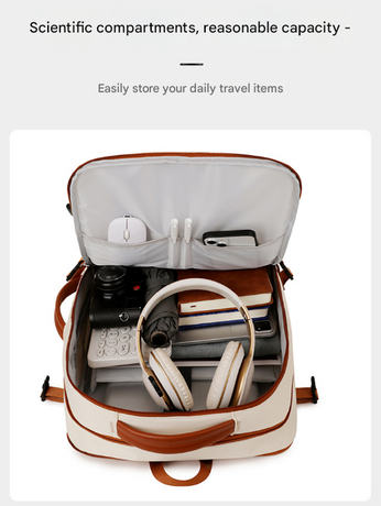 Beige Expandable Laptop Backpack with USB Port - Stylish Travel & Business Daypack