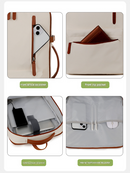 Beige Expandable Laptop Backpack with USB Port - Stylish Travel & Business Daypack