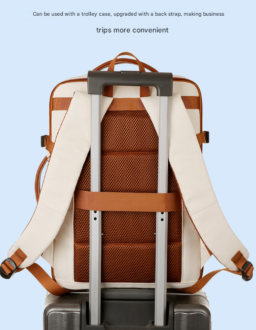 Beige Expandable Laptop Backpack with USB Port - Stylish Travel & Business Daypack