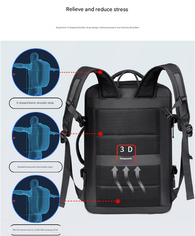 Black Expandable Business Travel Backpack with USB Charging Port - Water-Resistant Laptop Bag for Commuting & Carry-On