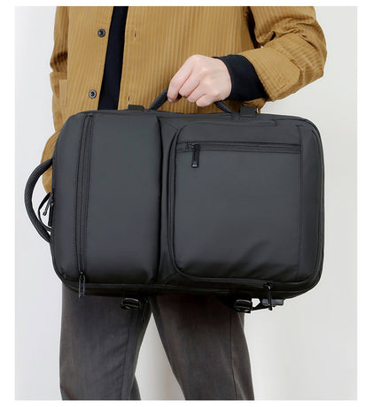 Black Expandable Business Travel Backpack with USB Charging Port - Water-Resistant Laptop Bag for Commuting & Carry-On