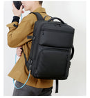 Black Expandable Business Travel Backpack with USB Charging Port - Water-Resistant Laptop Bag for Commuting & Carry-On
