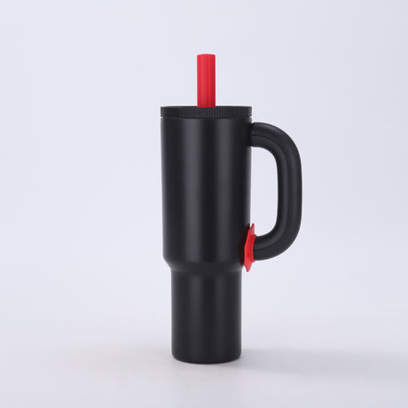 Black 40oz Macron Stainless Steel Insulated Tumbler with Handle and Straw - 14.8 x 10.5 x 28 cm Large Capacity Car-Friendly Travel Mug