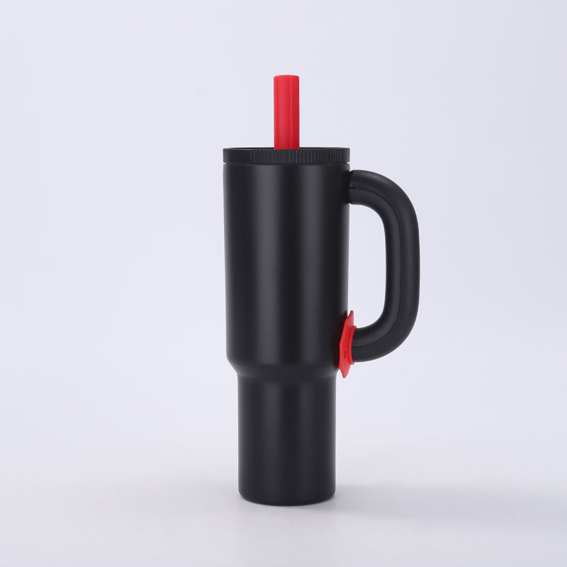 Black 40oz Macron Stainless Steel Insulated Tumbler with Handle and Straw - 14.8 x 10.5 x 28 cm Large Capacity Car-Friendly Travel Mug