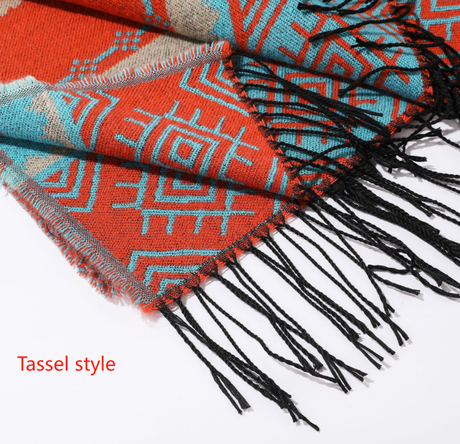 Black Blue Palindrome Fringe Bohemian Fringe Shawl Cloak - 160 x 135 cm Ethnic Inner Mongolia Style Double-Sided Scarf Cape