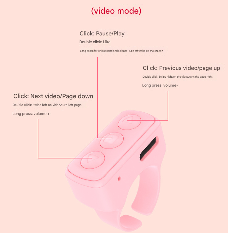 2-Piece Black Bluetooth Video Controller - 3-Button Remote for TikTok and Page Scrolling