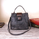 Vintage Grey Leather Handbag - Elegant Multi-Functional Design