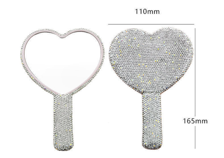 2PCS White Glamorous Diamond-Encrusted Heart Handheld Mirror - Luxe High-Definition Makeup Essential