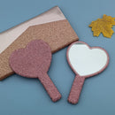 2PCS Pink Glamorous Diamond-Encrusted Heart Handheld Mirror - Luxe High-Definition Makeup Essential