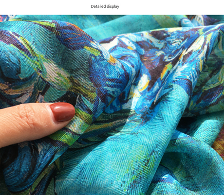 Bedroom Elegant Artistry Shawl - Large 130cm Square Scarf with Oil Painting Print & Hand-Rolled Hem