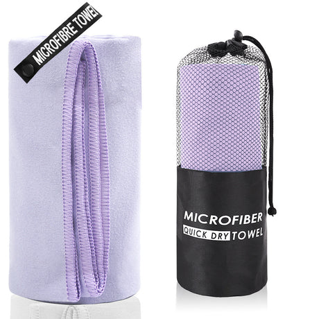 2-Piece Light Purple Quick-Dry Microfiber Sports Towel with Travel Case - Compact & Absorbent for Gym, Swimming & Camping