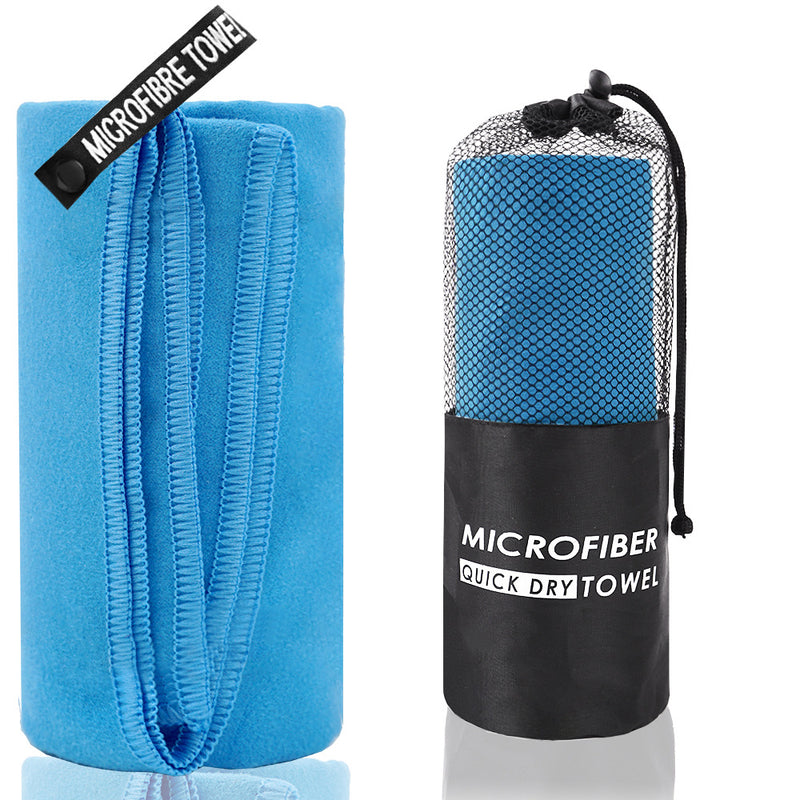 2-Piece Blue Quick-Dry Microfiber Sports Towel with Travel Case - Compact & Absorbent for Gym, Swimming & Camping