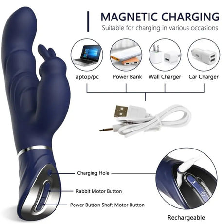 Black Dual-Action Rabbit Vibrator - Female Pleasure Toy (USB Rechargeable)