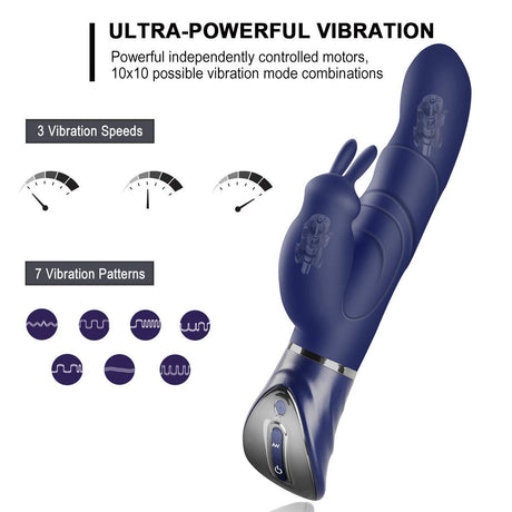 Black Dual-Action Rabbit Vibrator - Female Pleasure Toy (USB Rechargeable)