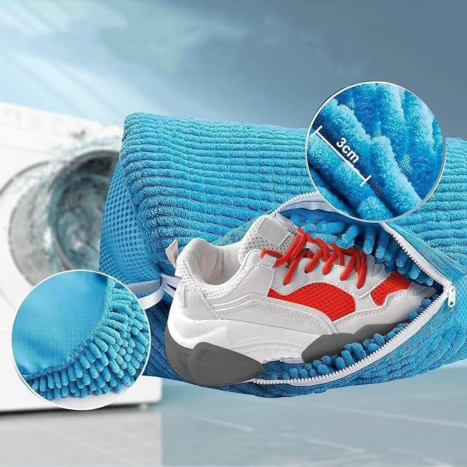 Grey 2piece Durable Sneaker Wash Bag for Washing Machine - Anti-Deformation Shoe Protector with Chenille Fabric