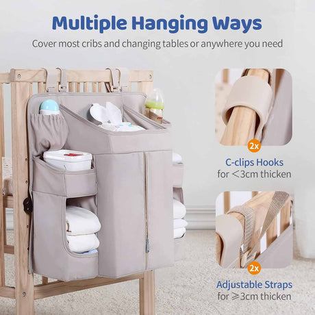 Beige Foldable Baby Crib Storage Hanging Bag - Large Capacity Organizer for Cribs and Changing Tables