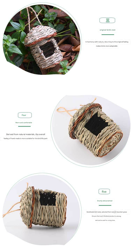 3-Piece Handcrafted Natural Grass Bird Nest - Eco-Friendly Pet Garden Decor(14*10cm)