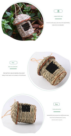 3-Piece Handcrafted Natural Grass Bird Nest - Eco-Friendly Pet Garden Decor(13*8cm)