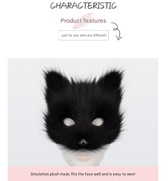 Black and white Halloween Furry Fox Costume Set - Plush Mask, Ears Headband, Tail, and Paws for Cosplay