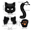 Black and white Halloween Furry Fox Costume Set - Plush Mask, Ears Headband, Tail, and Paws for Cosplay