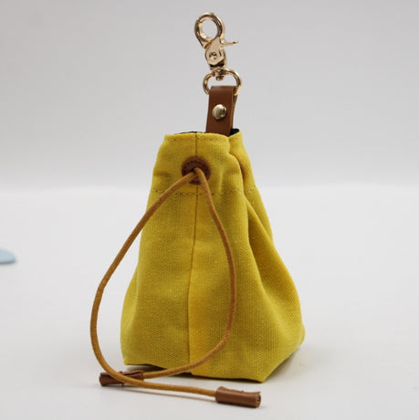 2-PCS Yellow Clip-On Canvas Dog Treat Pouch - Portable Drawstring Bag for Training & Walks
