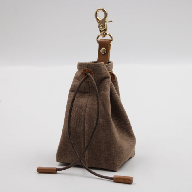 2-PCS Khaki Clip-On Canvas Dog Treat Pouch - Portable Drawstring Bag for Training & Walks